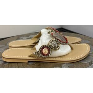 Boho Beaded Shell Sandals Coastal Resort Statement Flip Flops Size 9